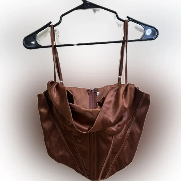 Burnt Orange/Copper Satin Corset Halter Top - Picture 3 of 11